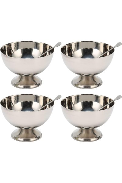 Generic Set of 4 Dessert Bowls - Stainless Steel Ice Cream Cups with Fork - R...