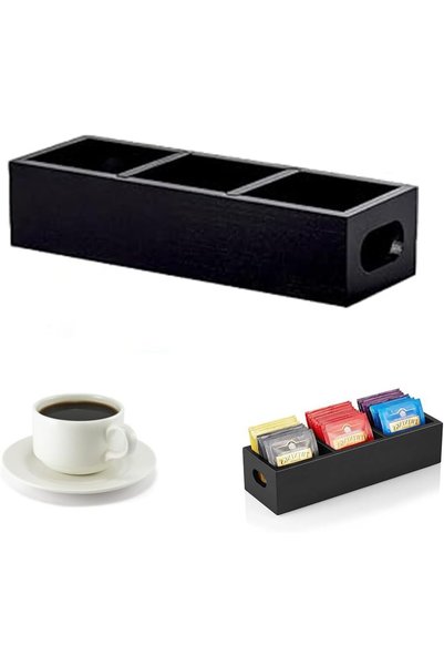 Generic 1PCS Classic Black Wooden Tea Bag Organizer with 3 Slots, Divided Sto...