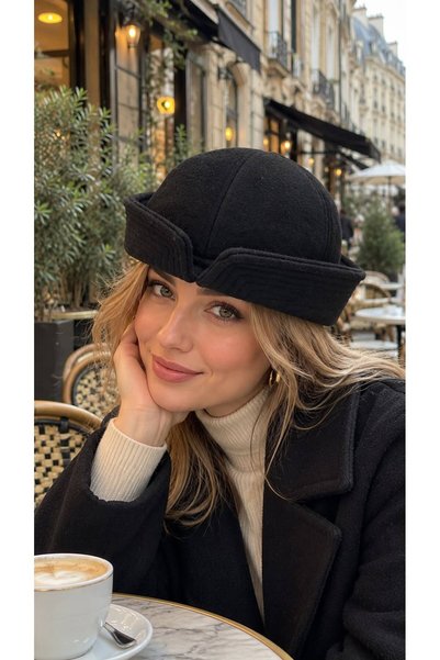 BALIENTE Black Cashmere Cotton Sailor Captain Hat for Women