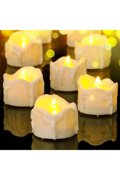 Generic مجموعة من 12 شمعة LED بدون لهب مع مؤقت، تعمل بالبطارية، شموع وامضة طو...
