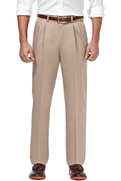 Generic Men's Premium No Iron Khaki Classic Fit Expandable Waist Flat Front P...