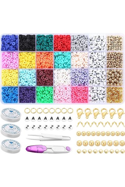 Generic 4000 Pcs Clay Beads, 6mm Flat Round Polymer Clay Spacer Beads with Ch...