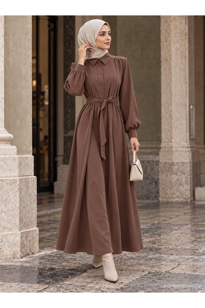 Refka Hijab Dress - Brown -