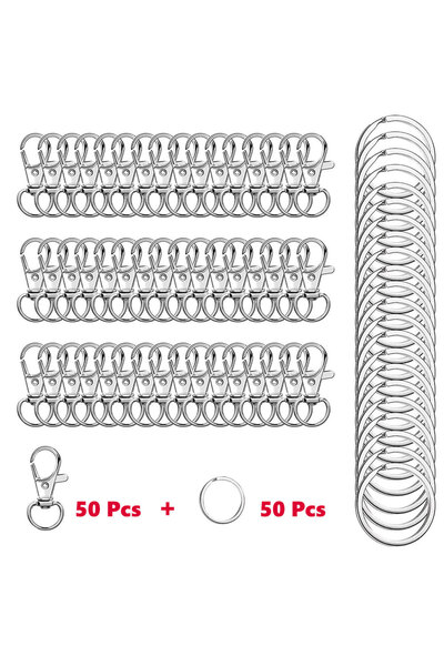 Choice silver color 100PCS Swivel Clasps Lanyard Snap Hooks with Key Rings Ke...