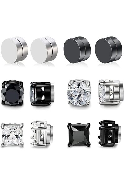 Generic 6 Pairs Magnetic Stud Earrings for Womens Mens Stainless Steel Non Pi...
