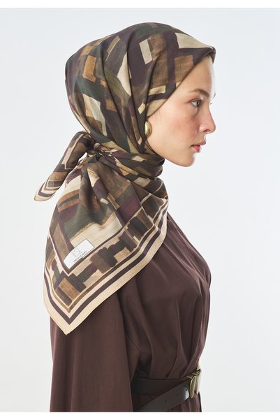 Freshscarfs Eșarfă din bumbac și mătase cu model „Form Play”, culoare maro