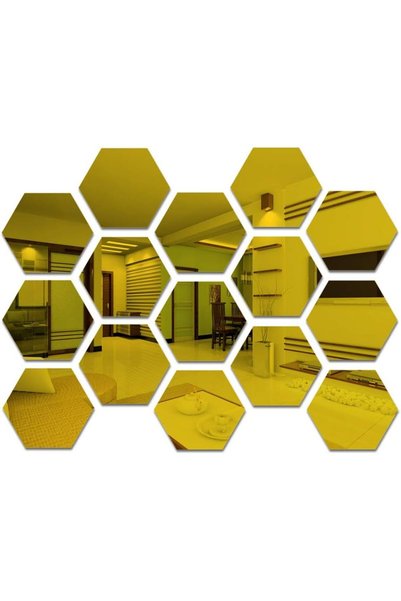 Generic 12 pcs Hexagon Acrylic Gold Wall Mirror Sticker, Mirror Wall Decor, M...