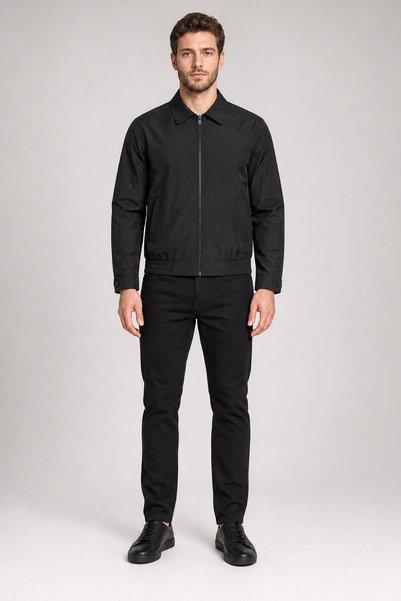 Freemen Men's Black Shirt Collar with Zip Detail and Front Pocket