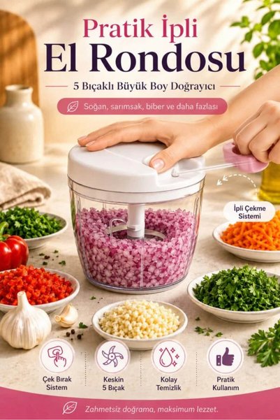 House Bird Pratik İpli El Rondosu 5 Bıçaklı Büyük Boy Çek Bırak Soğan Sarımsa...