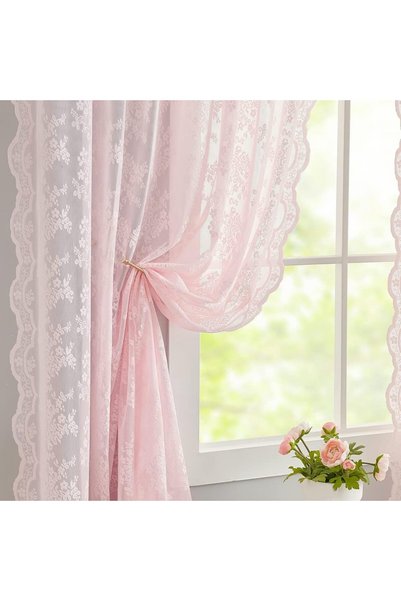 Generic Sheer Pink Curtains for Girls Bedroom Vintage Light Pink Floral Lace ...