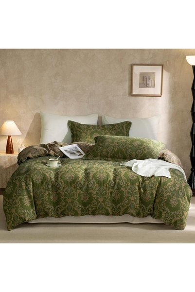 Generic Olive Green Duvet Cover Set King,Reversible Medallion Flower Print Be...