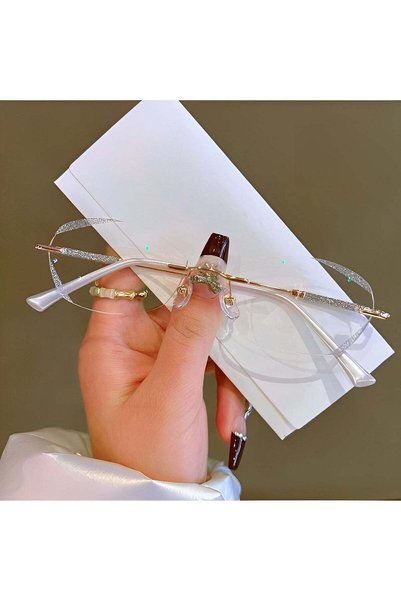 REOCLE نظارات قراءة نسائية بدون إطار، معدنية، بتصميم عصري، حواف مقطوعة بشكل م...