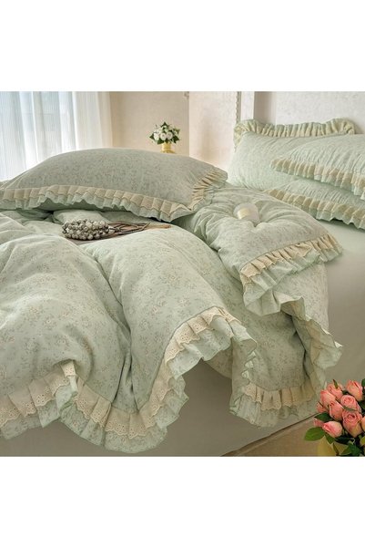 Generic Floral Duvet Cover Set Muslin Cotton Queen(90"x90"),Sage Green | Roma...