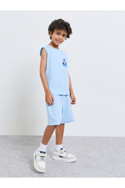 Styli Boys Printed Sleeveless T-Shirt and Shorts Set