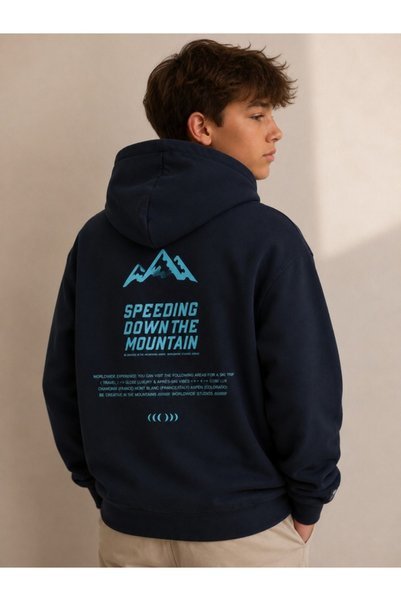 VJ x No Way Monday By Styli Boys Graphic Long Sleeve Hoodie with Back Print