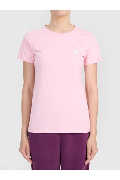 4F Tricou de damă din bumbac, croială slim, roz deschis, mărimea S