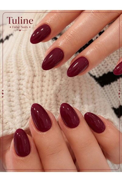 TULINE Simple French Nails with Light Pink and White Print Natural Almond Fin...