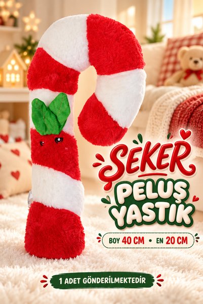 hak-iş oyuncak 40 cm Candy Plush Pillow – Candy Cane-Style Decorative Childre...