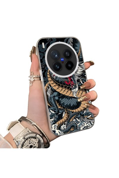 Hontinga Vivo X300 Pro Compatible Silicone Hard-Edge Back Case with Dragon Pa...