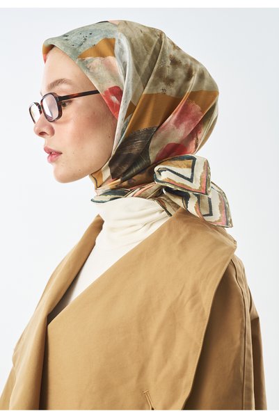 Freshscarfs Floral Edit Desen Pamuk İpek Eşarp Kum