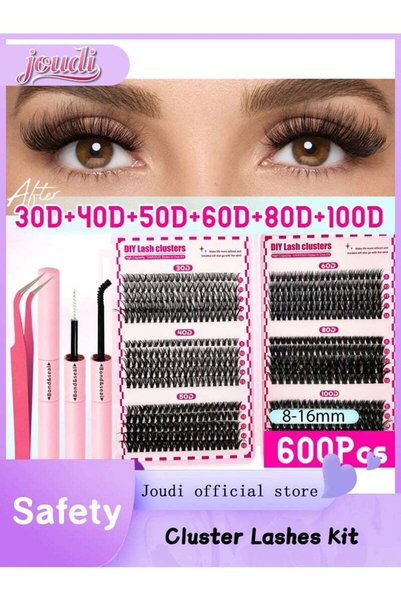 Joudi Cluster Lashes Kit with Lash Glue&Remover 30D+40D+50D+60D+80D+100D Fluf...
