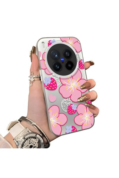 Hontinga Vivo X300 Pro Compatible Silicone Hard-Edge Back Case with Strawberr...
