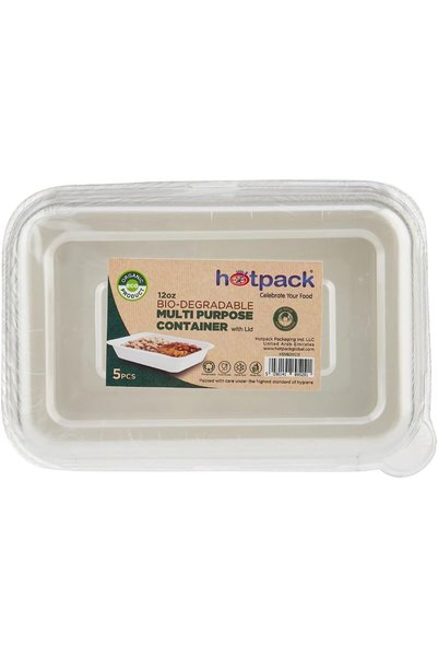 Generic 12 Oz Bio Drgradable Multi Purpose Container with Lid 5 Pieces