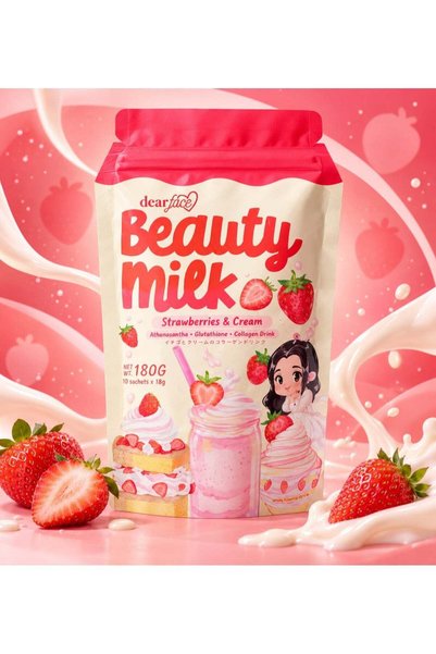 DEAR Face Beauty Milk Collagen Strawberry Drink Powder with Glutathione - 10 ...