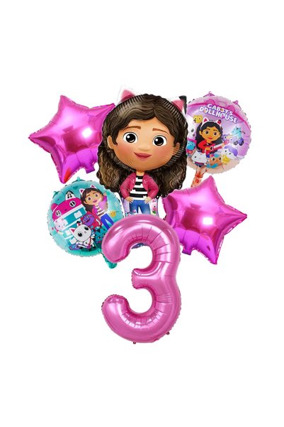 Choice 1Set 6pcs Gabby DollHouse Metallic Balloons Cartoon Girls Birthday Par...