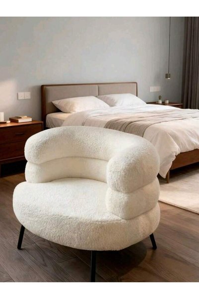 Tiokkss Round Upholstered Lazy Sofa Chair Lamb Velvet Barrel Arm for Small Sp...