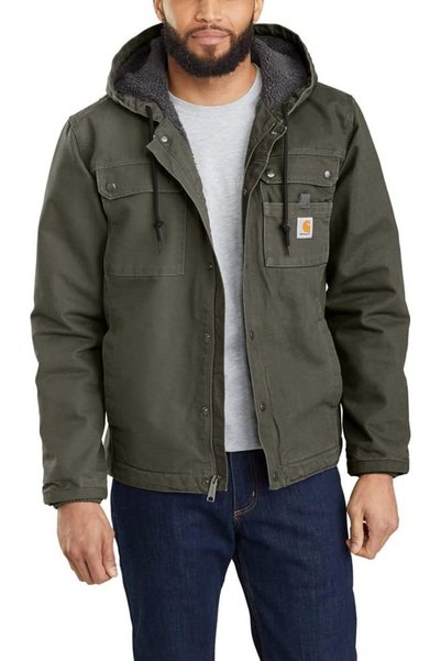 Generic Men's Relaxed Fit Washed Duck Sherpa-Lined Utility Jacket