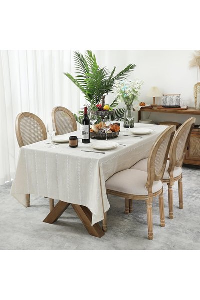 Generic 60 x 120 inches Farmhouse Style Linen tablecloths, Wrinkle Resistant ...