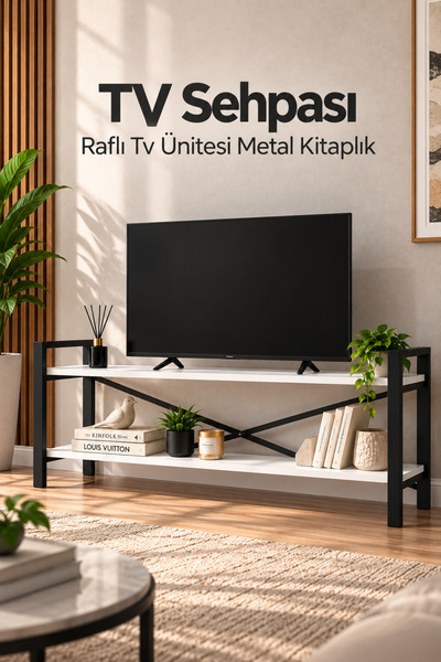 NESU EV Tv Sehpası Raflı Tv Ünitesi Metal Kitaplıklı Televizyon Sehpası Lcd M...