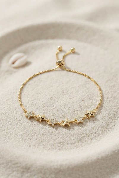 Skygo Gold-Colored Star-Shaped Zircon-Studded Adjustable Women's Bracelet TJ-...