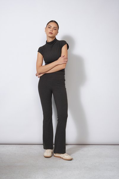 Nisan PREMIUM SOFT-TEXTURED ELASTIC-WAISTED FLARE PANTS, ANTHRACITE