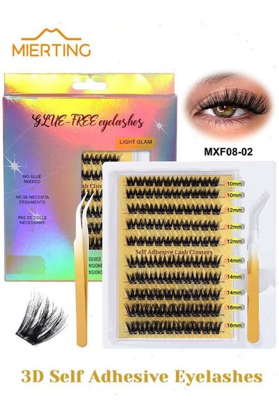 mierting Self Adhesive Lash Clusters Kit, 100 Pcs Thick Pre-Glued False Eyela...