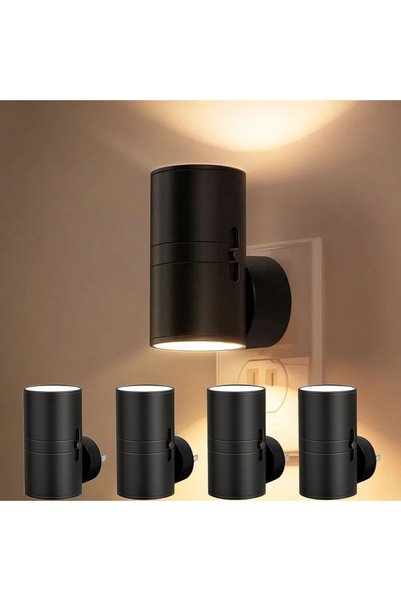 Choice مجموعة من 4 قطع - مصابيح ليلية LED دافئة، يمكن توصيلها بالحائط، مع إمك...