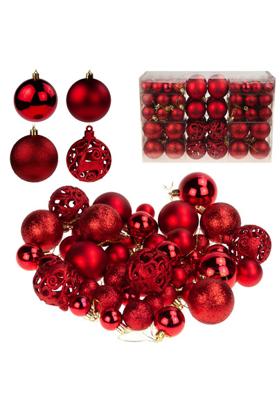 Martom Set de globuri de Crăciun roșii XXL, 100 buc, modele: 6/4/3 cm