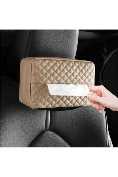 Generic PU Leather Car Tissue Holder Organizer, Beige Backseat Napkin Dispens...