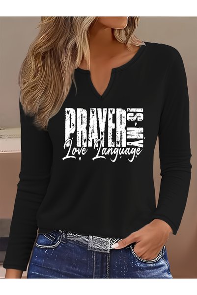 Deocept Printed Cotton-Stretch Fabric Half-V-Neck Long-Sleeve Blouse