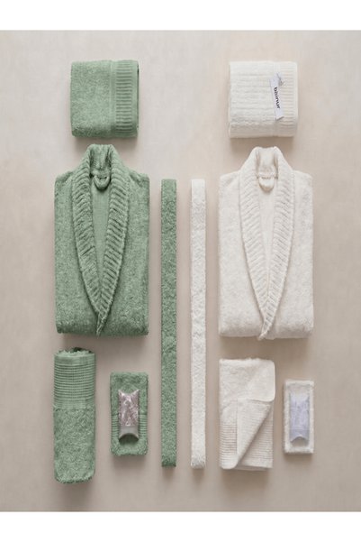 YÜNTEKS Binnur Line 10-Piece Family Bathrobe Set / 100% Cotton / Family Set /...