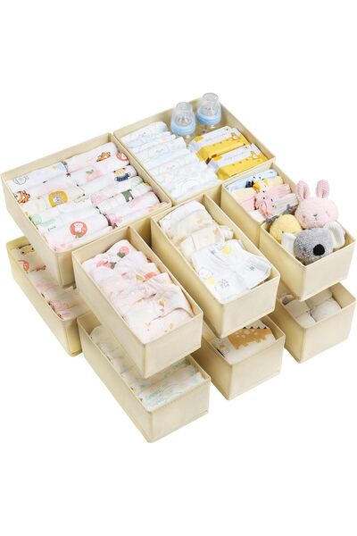 Vtopmart 12 Pack Baby Clothes Drawer Organizer, Foldable, Brown