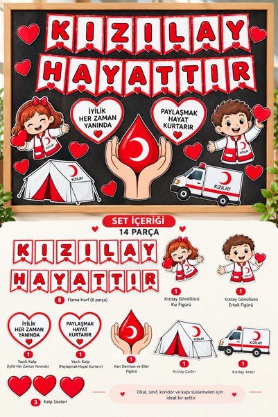 marifetli tığım Kızılay Haftası Pano Süsleme Seti – Kızılay Hayattır Yazılı F...