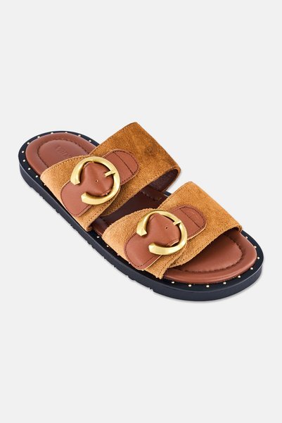 Vanessa Wu Women Rocky Slip On Sandals, Brown