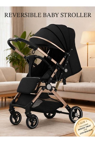hibobi Luxury Reversible Baby Stroller, One-Click Fold and Shock-Absorbing Sp...