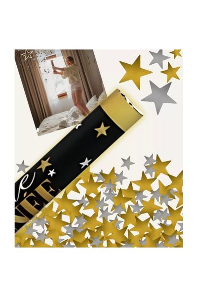 DAMUR Confetti Tube, Innovation, Happy New Year, 40x5 cm, Aluminum Star Confe...