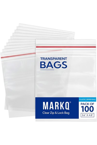 Generic [100 قطعة] أكياس شفافة قابلة لإعادة الإغلاق بسحاب، مقاس 3.6 × 4.8 بوص...