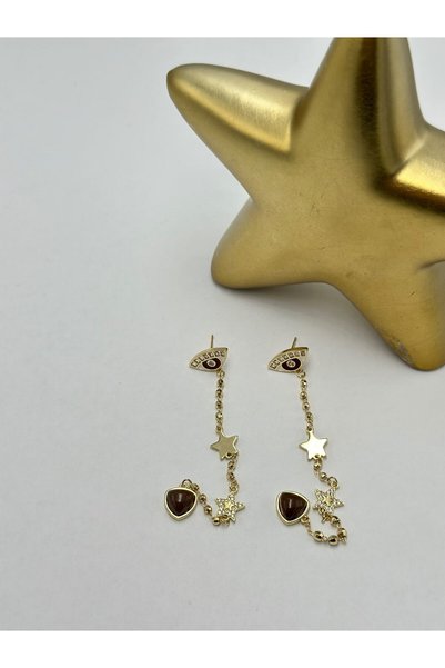 BYYEŞO Eye-Detail Chain Dangle Steel Earrings