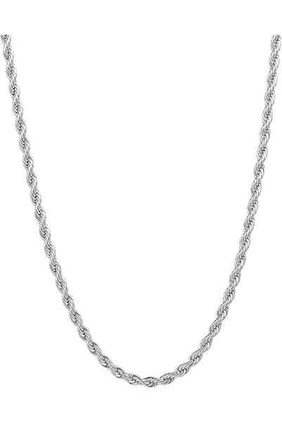 Generic 3mm Rope Chain Necklace for Men, Silver Tone Mens Chain Necklace, Sta...