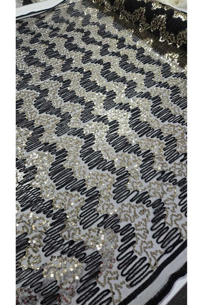 TESATURI OUTLET Material textil - Tull negru fin cu broderie ondulatorie din ...